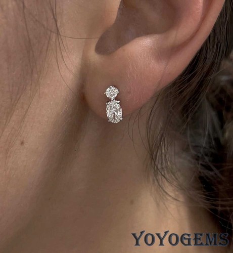 2 Karat Ovalschliff Moissanit Ohrstecker massiv 14K Weißgold Muttertag Geschenk - Bild 3 von 6