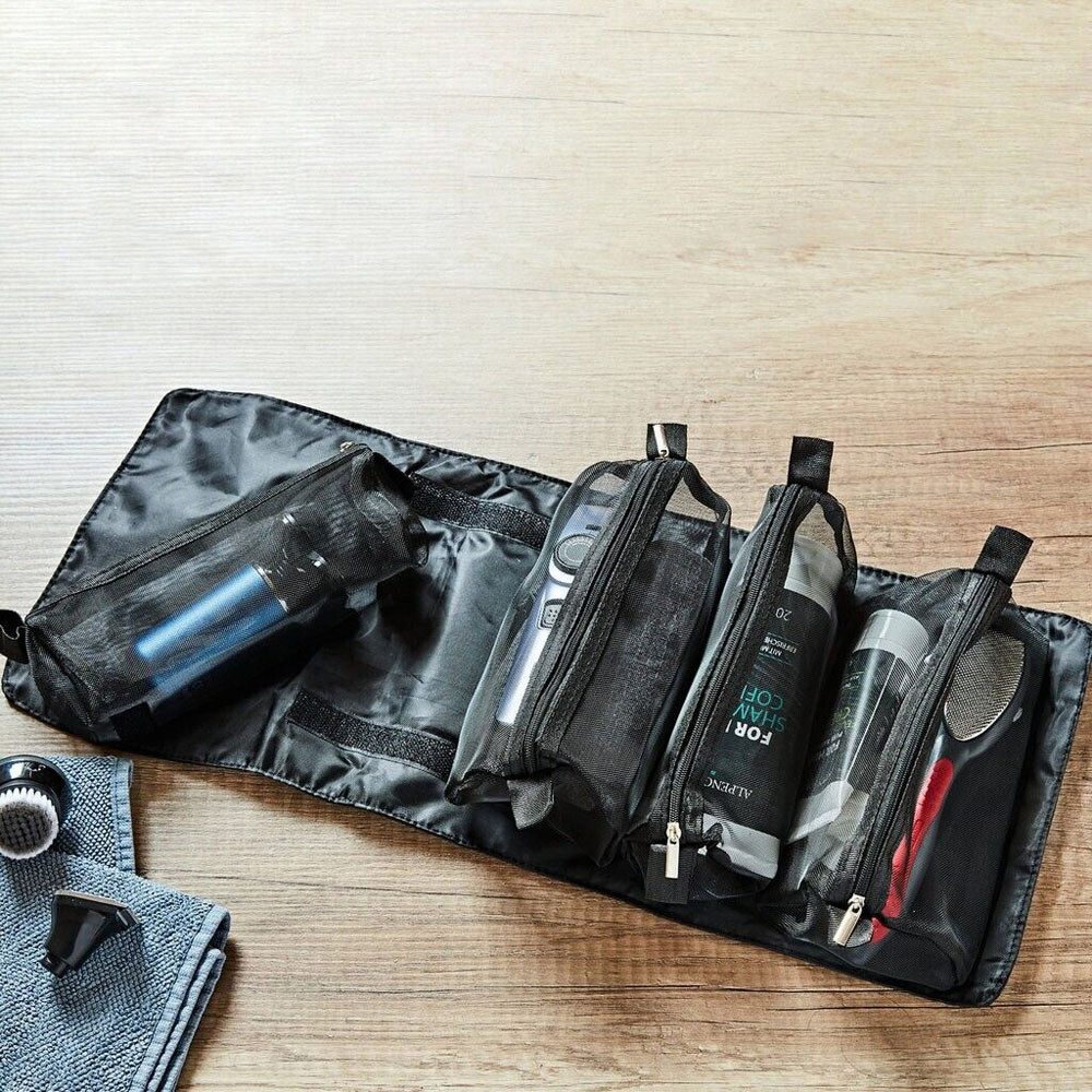Hanging Toiletry Bag in Black Polyester