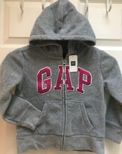GAP GapKids NWT Gray Fleece Sequin ARCH LOGO Hoodie Jacket size XS 4-5 years 