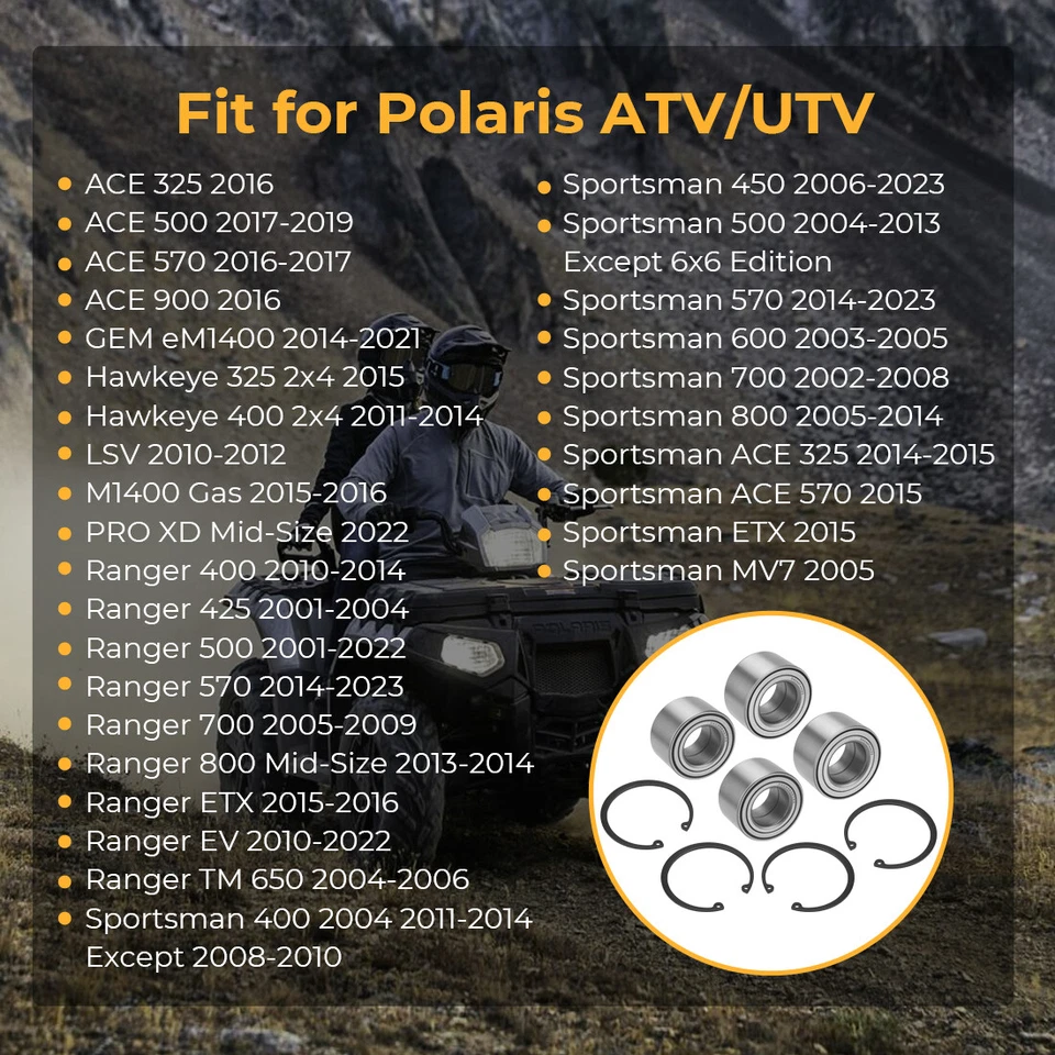 Front Rear Wheel Bearings Kit for Polaris Sportsman 400 450 500 570 600 700 800  - Image 4 of 4