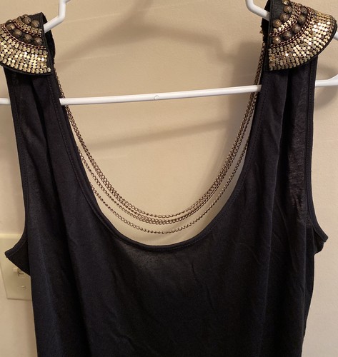 Kardashian Kollection Bling Shoulder Black Tank Top w/ Chains Large NWT - Picture 2 of 7