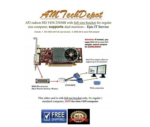 ATI Radeon HD 3450 256MB High Profile Graphics Card with Dongle - Image 2 of 2