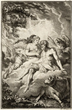 GIOVE TRANSFORMS JO INTO COW, OVID, copper engraving, 1791, FREE MAT