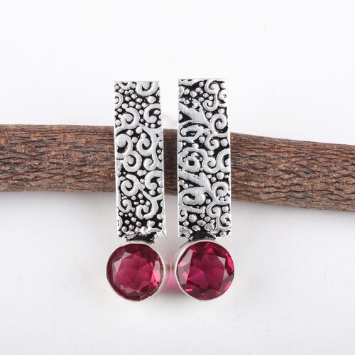 Pink Rubellite Gemstone 925 Sterling Silver Handmade Earring For Gift Her,,, - Picture 1 of 6