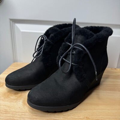 Shoe Uggs Jeovana UGG Jeovana Black Suede Waterproof Ankle Wedge