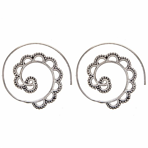 Grandes Boucles D'oreilles Créoles Rondes Femme Laiton Argent Tribal - Neuves