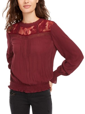 American Rag Women's Lace Ruffled Blouse Red Size Large