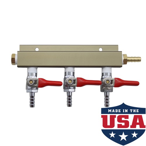 3 Way 1/4" Barb CO2 Gas Distribution Manifold Splitter Beer Kegerator