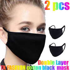 2pcs Soft Cotton Face Black Mask Double Layer Reusable and Washable Unis