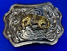 End of the Trail Horse Head Down Saddle Two Tone Ornate Western Belt Buckle