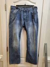 Request Jeans Premium Men's Denim Jeans Size 34x30 Blue Cotton Blend Embroidered