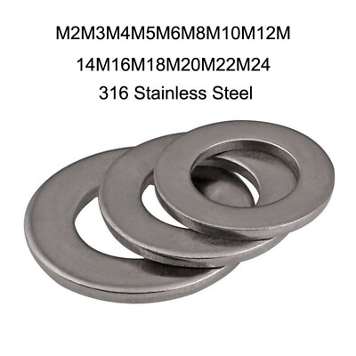 #ad A4 316 Stainless Steel Flat Washers M2M3M4M5M6M8M10M12M14M16M18M20M22M24 $259.69
