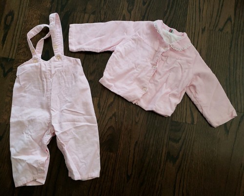 BABY GIRLS VINTAGE JACK & JILL PINK CORDUROY JUMPER + JACKET FLEECE LINED 9-12M - 第 1/10 張圖片