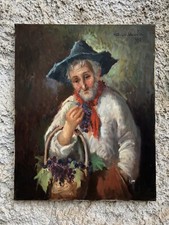 Quadro vintage -Contadino Con Uva- dipinto a olio su tela
