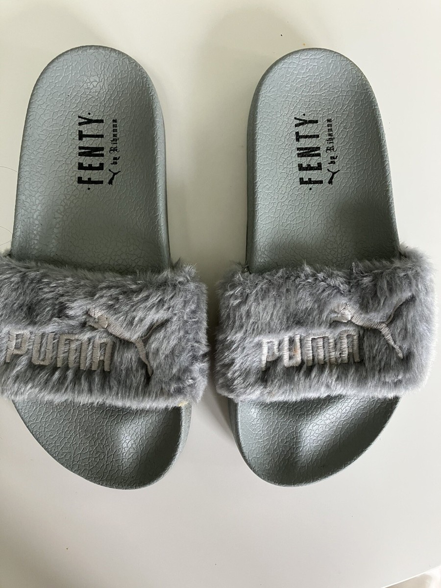 Fenty Puma By Rihanna Women's Sliders Size UK Grey Faux Fur