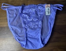 Vintage Delicates Nylon Mesh Double String Bikini Panties Med Purple Low Rise