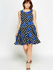 SALE gift Size 10 Swing Dress Fit And Flair Stretch Polka Dot Floral Blue New