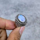 Opalite Gemstone Vintage 925 Sterling Silver Charm Ring Jewelry Gift For Her