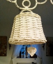 Landhaus Shabby Chic Lampenschirm Hängelampe Leuchte Natur Rattan Weiß E27 Neu