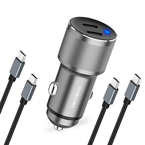 Dual USB C Car Charger, 60W PD (30W + 30W) Super Fast Charging Adapter Gray
