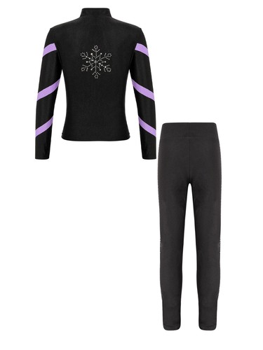 Kids Girls Outfits Trousers Outfit Shiny Set Long Sleeve Top Sportwear Skating - Picture 29 of 57
