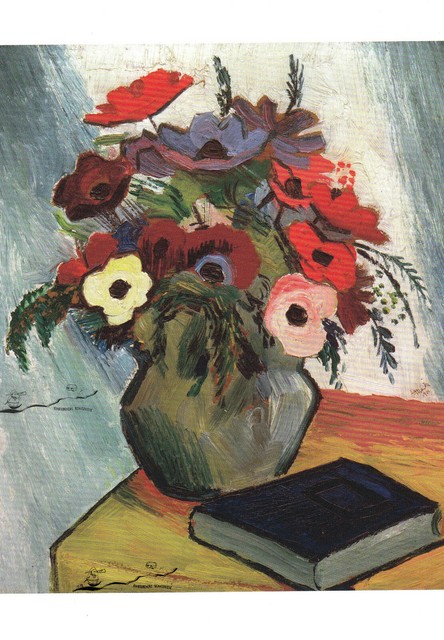 Postkarte: August Macke - Stillleben mit Anemonen und blauem Buch Postkarte: August Macke - Stillleben mit Anemonen und blauem Buch