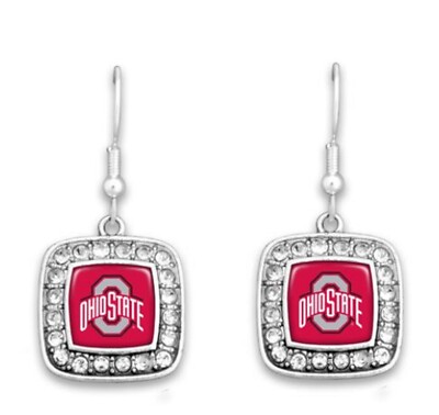 47274 Ohio State Buckeyes Square Dangle Earrings with rhinestones