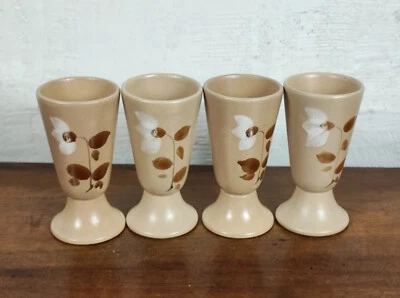 lot de 4 tasses à café Mazagran beige en céramique décor floral blanc et marron - Photo 1/4