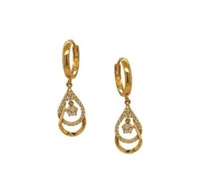 14k Yellow Gold Dangle Hoop Huggie Earrings