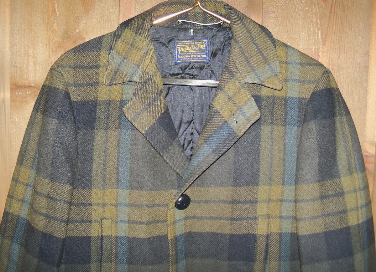 Vintage Pendleton Wool Jacket Car Coat, Loden Green Black Blue