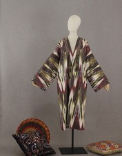 Uzbek ikat chapan,cotton jacket,boho brown coat,ethnic abaya cape,cover kimono