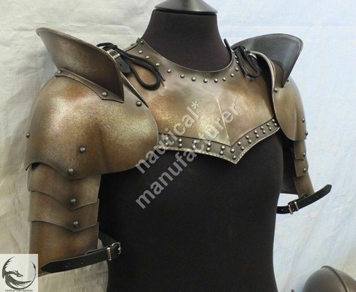 Medieval Warrior Pauldrons Shoulder & Armor Gorget LARP Cosplay Knight - Picture 5 of 5