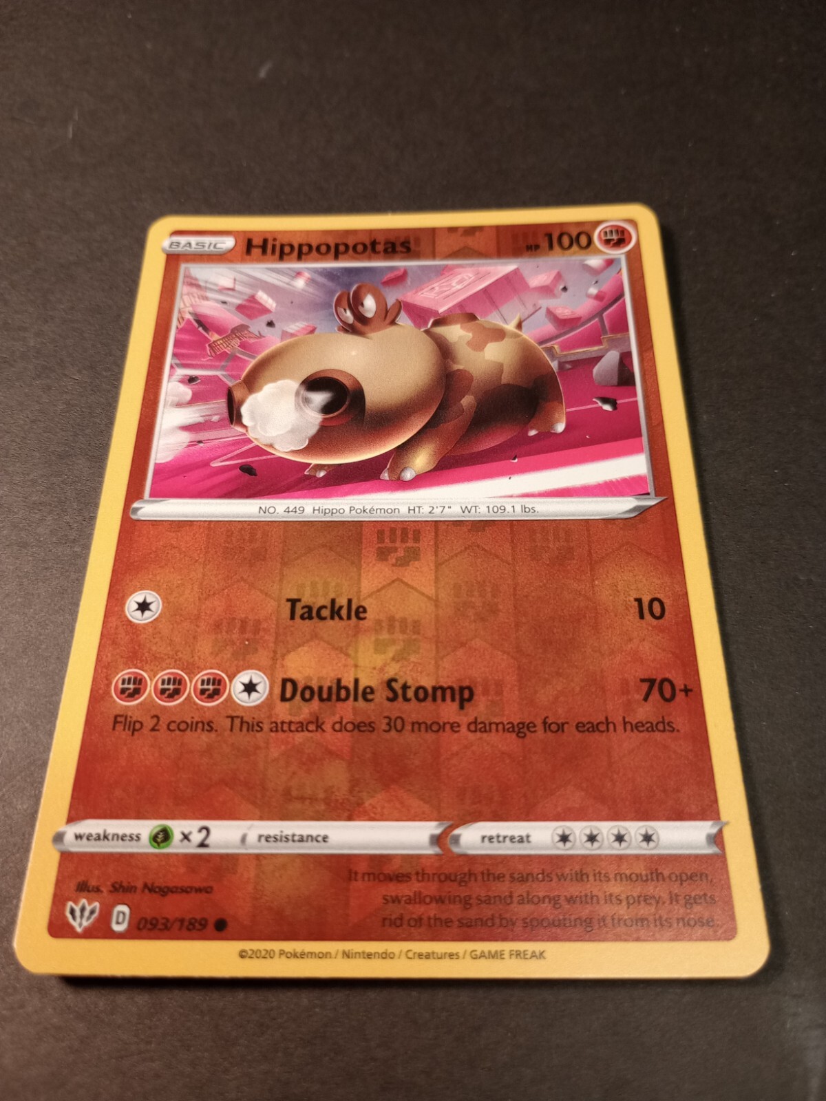 Pokemon Darkness Ablaze Hippopotas Reverse Holo Common Card 093/189 NM