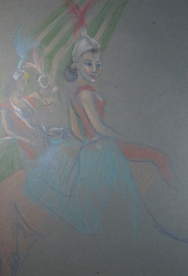 Original Pastellzeichnung, 'Circus Performer', um 1950, Athene Andrade (1908-1973)