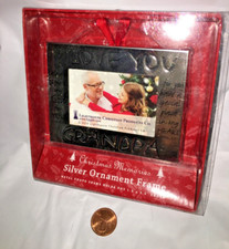CHRISTMAS TREE ORNAMENT SILVER I LOVE YOU GRANDPA RELIGIOUS PHOTO FRAME 3 1/2"