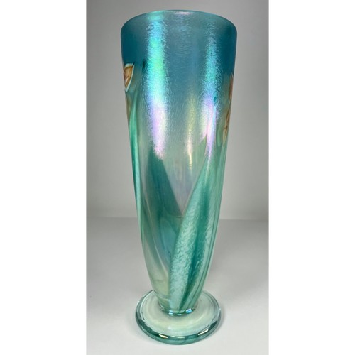 Robert Held Art Glass Hand Blown Vase Aqua Orchid Flower 11” SIGNED Canadian VTG - Picture 10 of 19