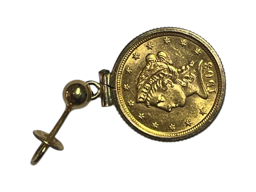 Liberty Head 1903 $2.5 Gold Coin Earrings In 14K Yellow Gold Uncirculated - Picture 9 of 10