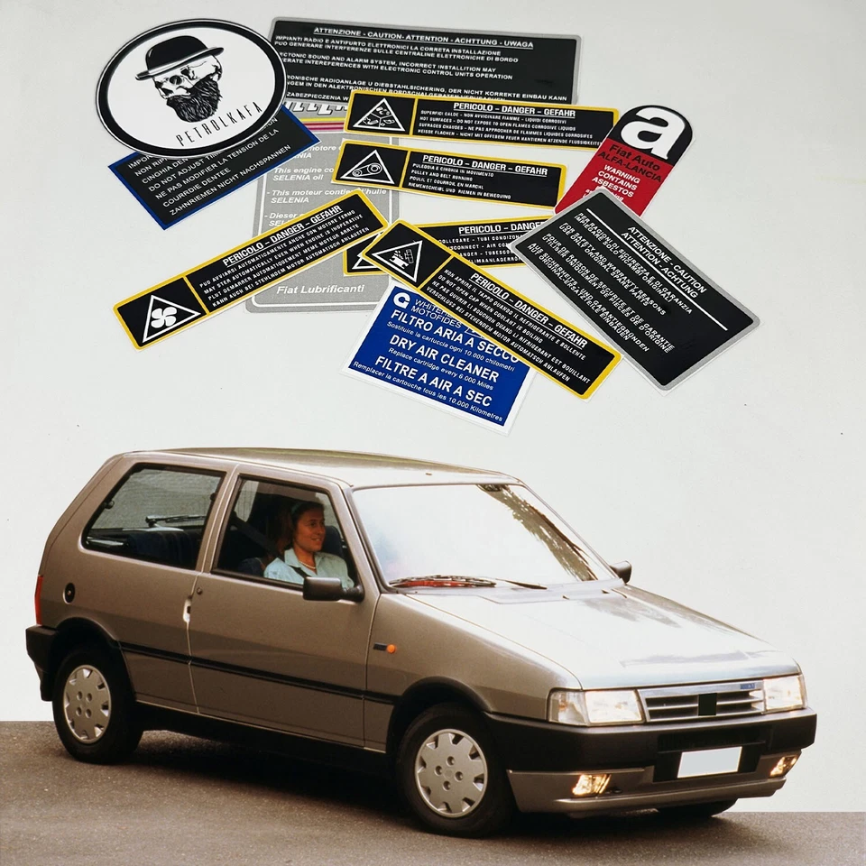 Pegatinas de advertencia y precaución del motor Fiat Uno restauración - Etiquetas de alta calidad Foto 4 de 4
