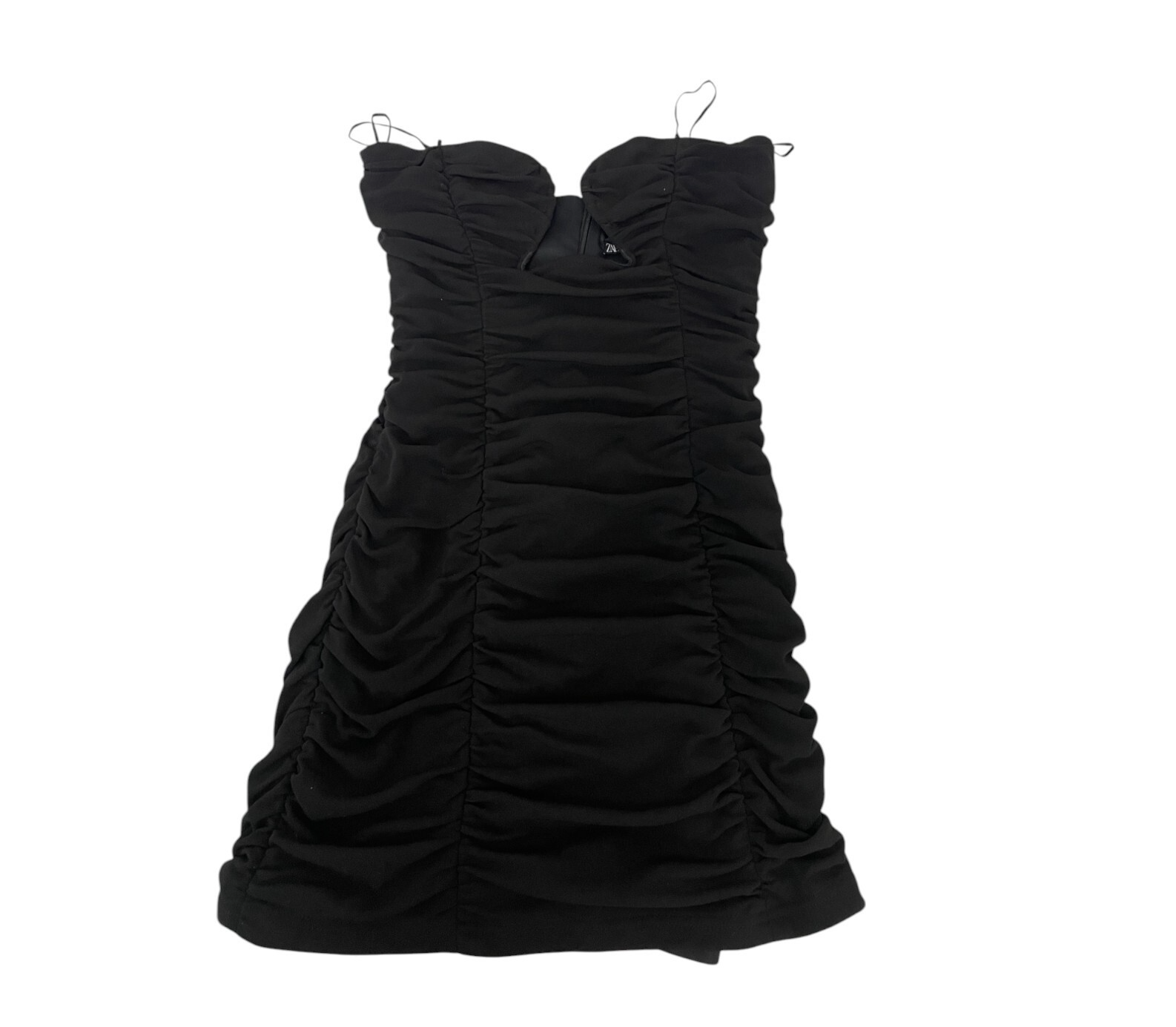 Zara Womens Dress Small S Mini Black Ruched Strapless Sleeveless 7656/636 NWT