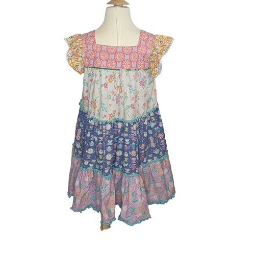 Wild Flowers Girls Dress Size 12 Floral Teapot Mixed Print Multicolor S18D120 - Picture 5 of 7