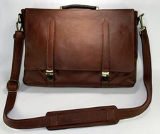 Messenger Bag, Cowhide Leather, 16" x 12" x 3", Brown, BEAUTIFUL (Y KA)