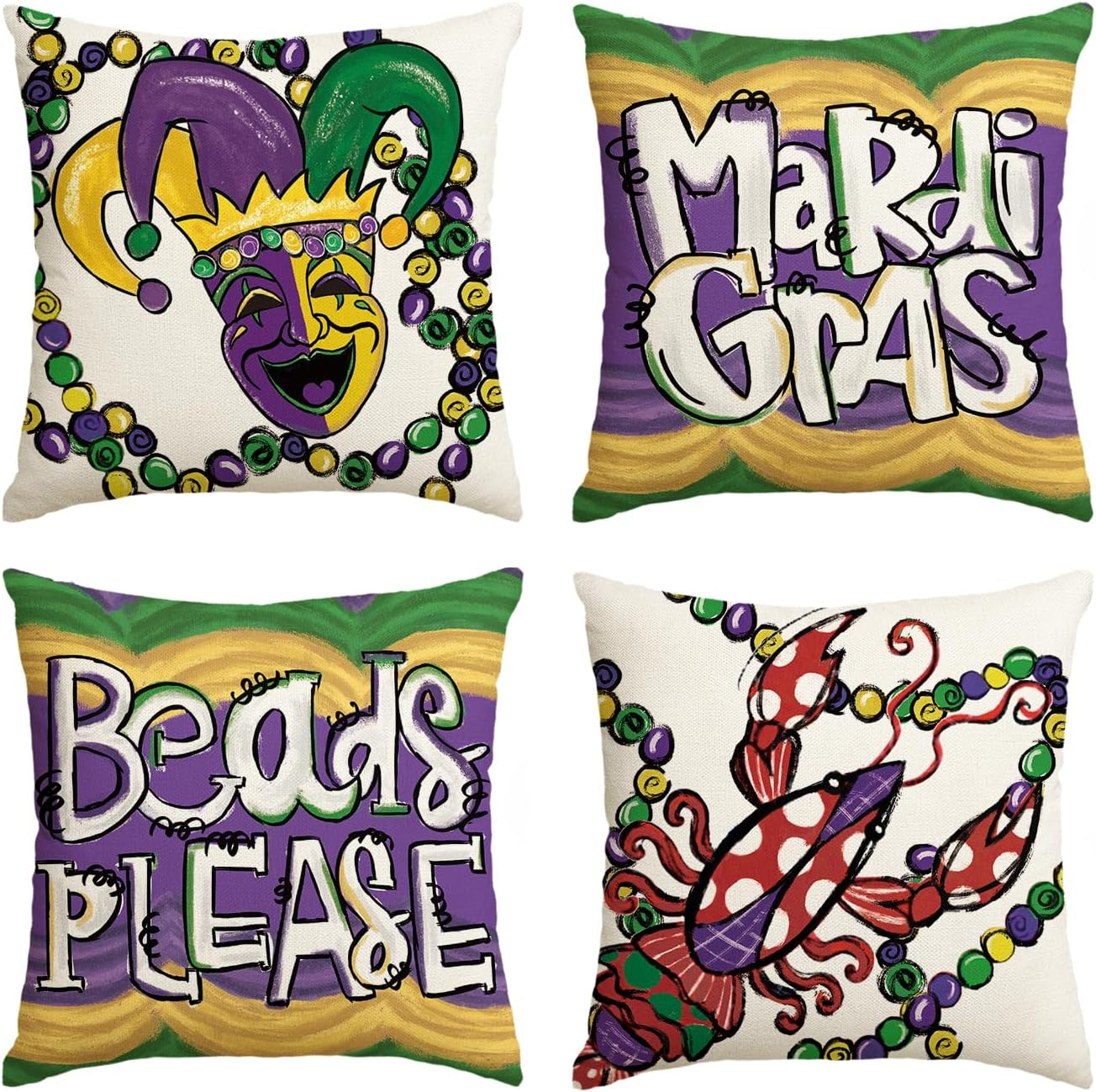 Mardi Gras Beads Please Throw Pillow Covers, 18 X 18 Inch Masquerade Mask Bead C