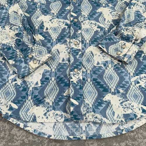 Wrangler Western Shirt Boys XL White Blue Pearl Snap Aztec Horse Print Cowboy - Picture 3 of 12