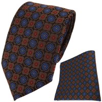 Tigertie Designer Krawatte + Einstecktuch Braun Rot Schwarz Blau Gemustert