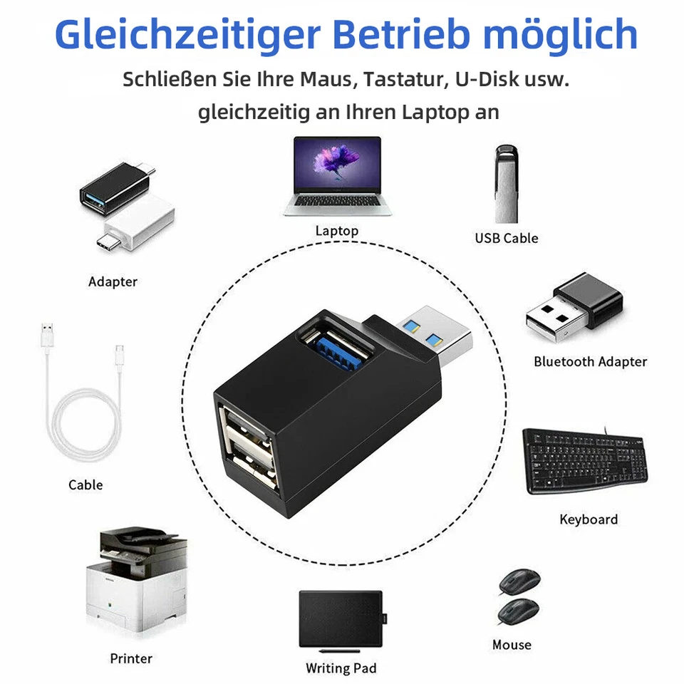 Mini USB 3.0 HUB 3 Port Verteiler Adapter Für Kartenleser PC Notebook Laptop - Bild 2 von 4