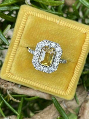 3Ct Emerald Lab-Created Yellow Citrine Women's Ring 14k White Gold Plated Silver