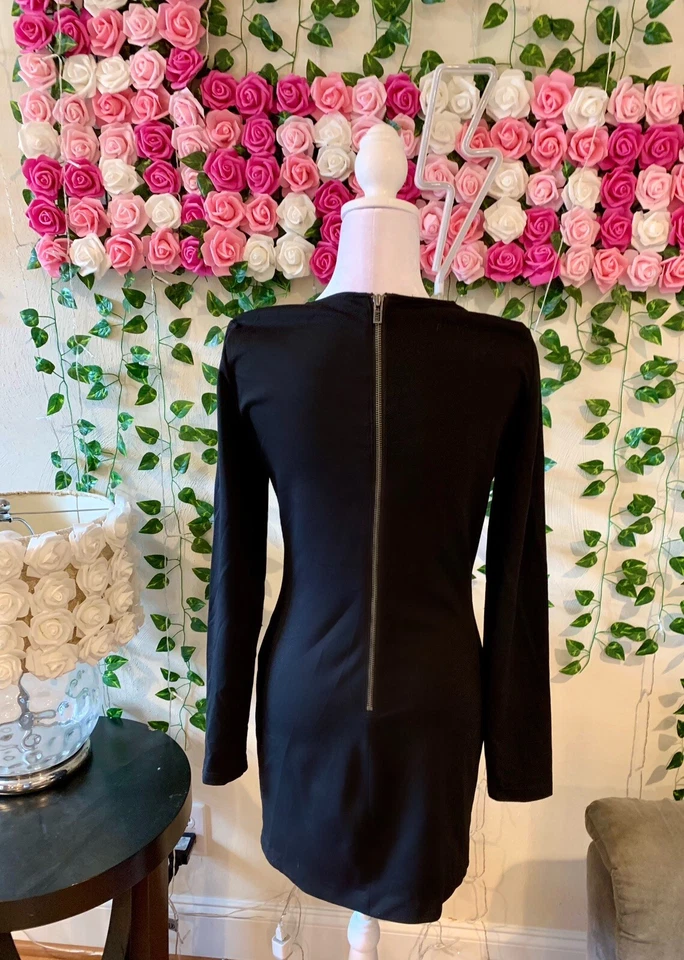 Vestido para mujer Armani Exchange manga larga negro ajustado aspecto de cuero talla 6 RP $198 Foto 2 de 4