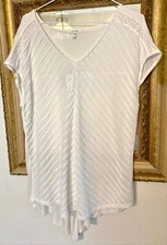 Maurices Womens Size XL White V Neck Semi Sheer Cut Out Back Cap Sleeve Long Top