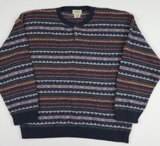 Vintage 90s Multicolor Stripe Pattern Henley Knit Sweater Cotton Blend USA Made