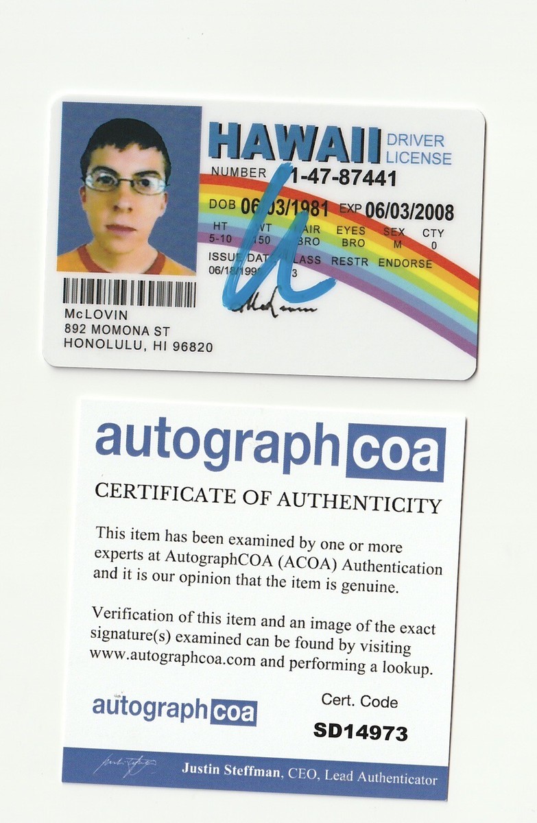 CHRISTOPHER MINTZ-PLASSE SIGNED SUPERBAD MCLOVIN DRIVERS LICENSE